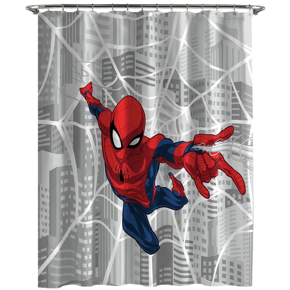 Spider-Man City Web Grey Microfiber 70"x72" Shower Curtain, 100% Microfiber, Grey