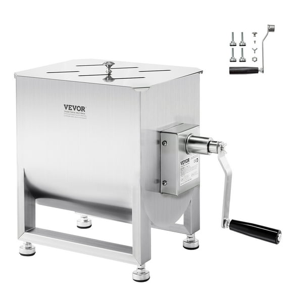 VEVOR Manual Meat Mixer, 30L Fixed Tank Meat Processing Equipment(Mixing Max 30LBS for Meat), Stainless Steel Meat Mixer, Sausage Mixer Machine with Lid Handle Gear Reducer, Ground Beef Hand Mixer