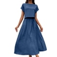 thumbnail image 2 of asdoklhq Summer Wedding Guest Dresses For Women Black Cocktail Dress Summer Crew Neck Short Sleeve Top & Midi Skirt Piece Set Blue M, 2 of 8