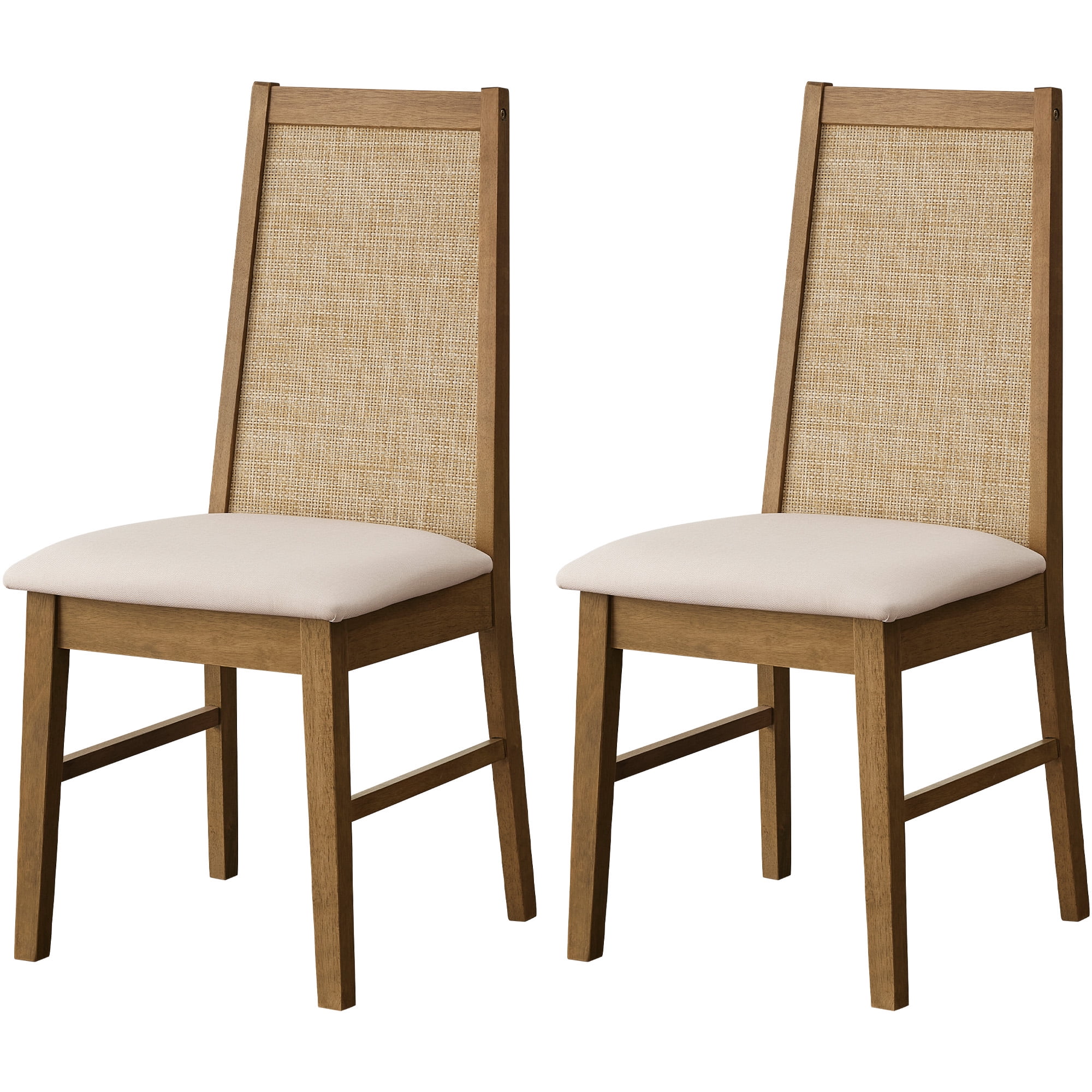 SICOTAS Mid Century Modern Solid Wood Dining Chairs Set of 2, Farmhouse Upholstered Kitchen Chairs with Natural Rattan Backrest & Removable High-resilience Cushion for Dining Room, Living Room