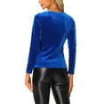 thumbnail image 3 of INSPIRE CHIC Women's Sweetheart Neck Long Sleeve Pleated Front Velvet Blouse M Royal Blue, 3 of 5