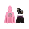 thumbnail image 2 of Haitryli Kids Boys Girls Boxing Training Outfit Kickboxing Shorts with Hooded Cloak and Boxing Gloves Set Pink Silver 14, 2 of 7