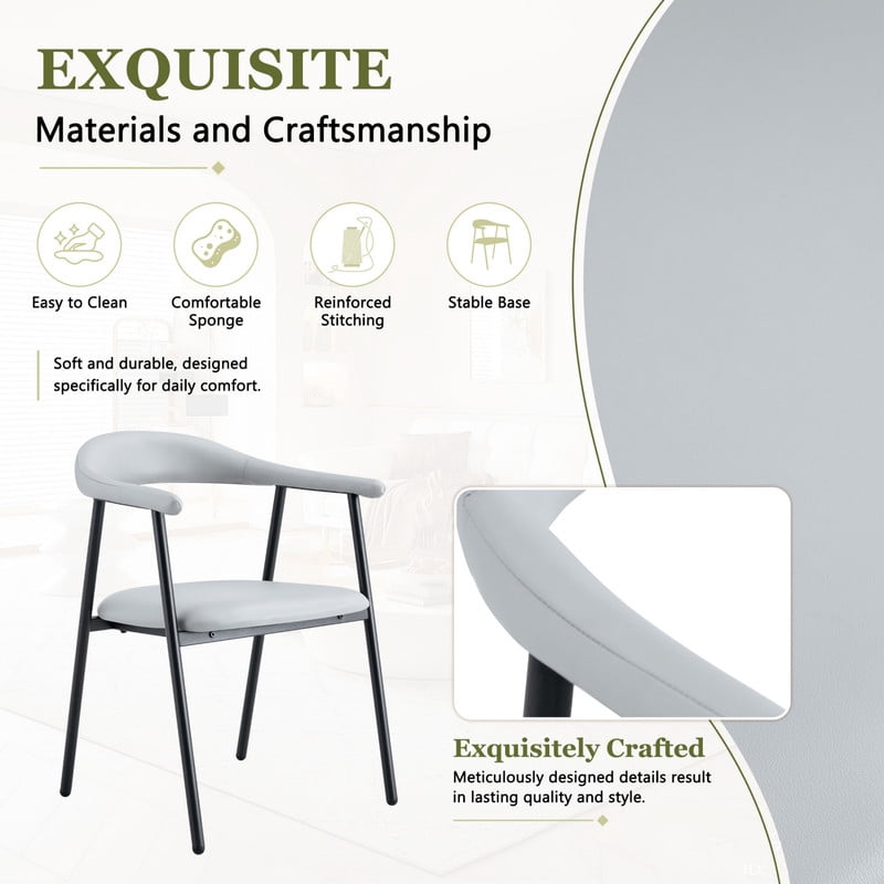 Vinform Upholstered Dining Chairs Set of 4, PU Leather Dining Room Chairs, Light Gray