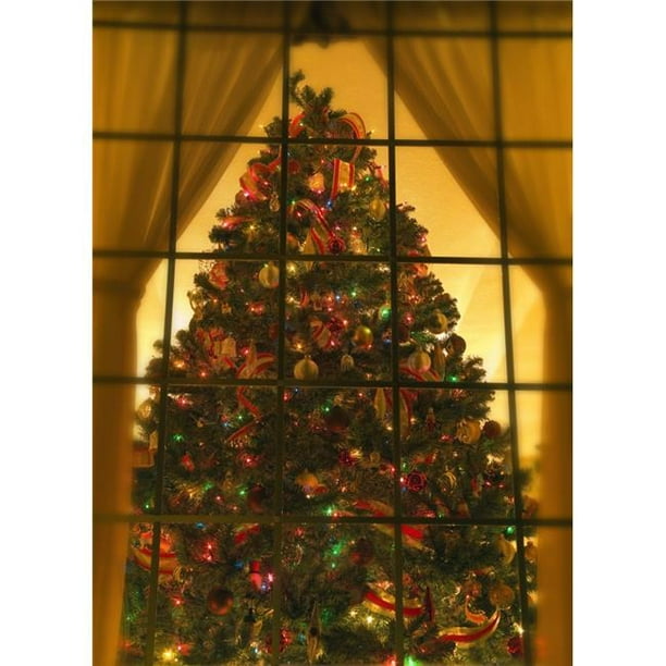 Posterazzi DPI1782530 Regardant le Sapin de Noël Intérieur à Travers l'Affiche de Fenêtre Imprimée par Carson Ganci, 12 x 17