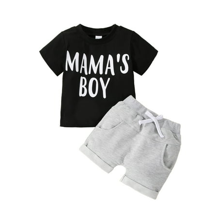 

Arvbitana Baby Boy Summer Mother s Day Casual Outfit 3M 6M 12M 18M 24M 3T Set Letter Print T-Shirt Tops + High Waist Shorts 2Pcs