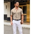 thumbnail image 4 of COOFANDY Mens Knit Button Down Shirt Short Sleeve Casual Polo Shirts Vintage Summer Beach Shirts Coffee, 4 of 5