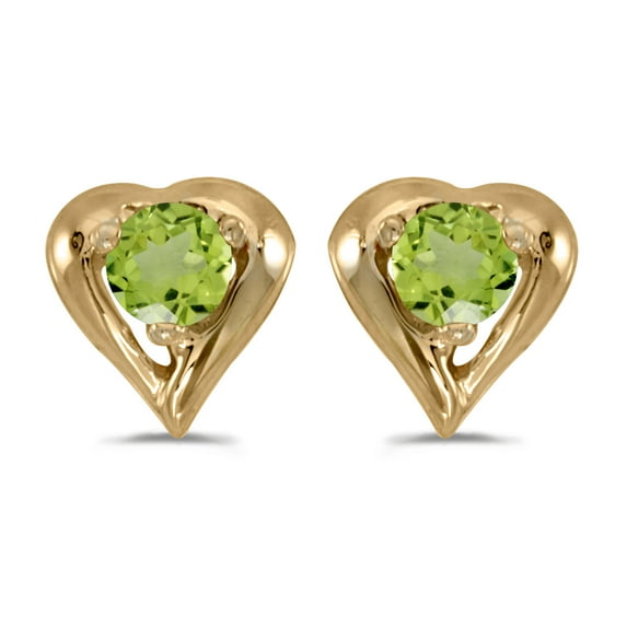 14k Yellow Gold Round Peridot Heart Earrings