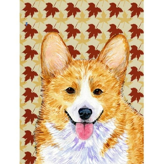 15 x 15 in. Corgi Fall Leaves Portrait Flag Garden Size