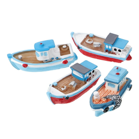 Beaupretty 4Pcs Resin Fishing Boat Model Nautical Home Decor Assorted Colors for Desktop Display