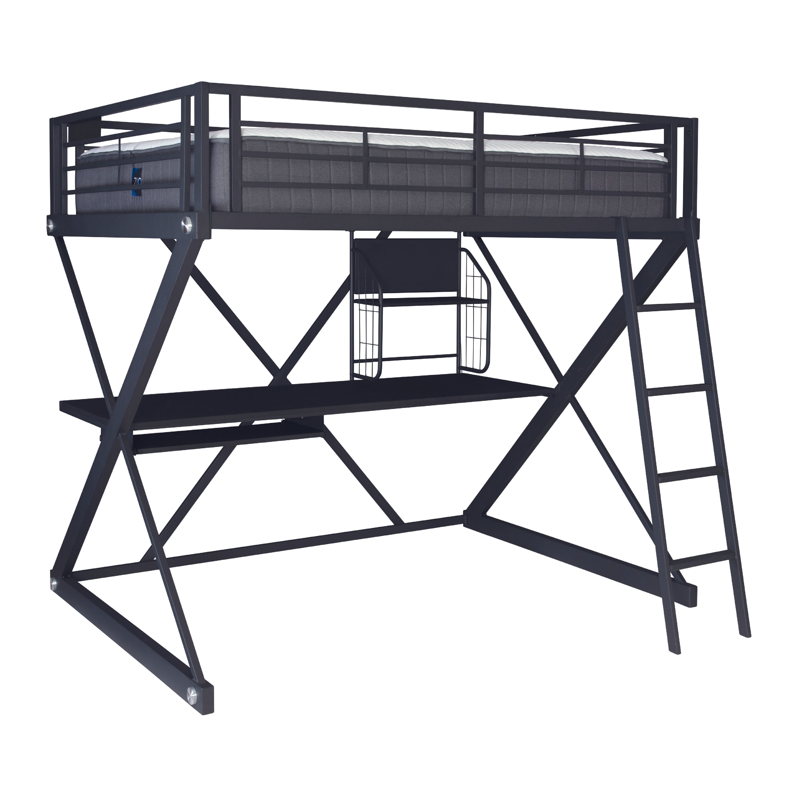 Powell Pierce Sleep, Study, and Store Full Loft Bed with Built-In Ladder, Textured Black