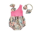 thumbnail image 2 of VOLTEY Toddler Infant Baby Girls Summer Romper 0 3 6 12 18 Months Floral One Shoulder Romper and Stretch Headband Cute Clothes Set, 2 of 10