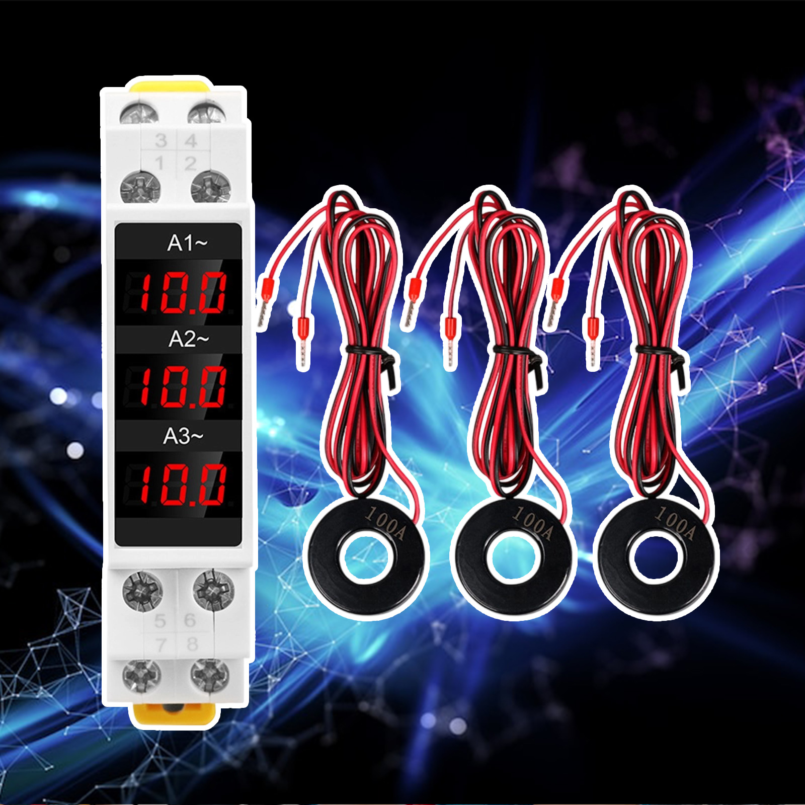 3 Phase Ampere Meter Modulars Current Meter Gauges Indicators Din Rails Mount LED Digital Ammeter AC80V~500V 1~100A