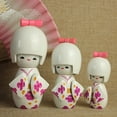 thumbnail image 2 of Jiibva 3Pc White Kimono Wooden Dolls Decorative Figurine Traditional Asian Geisha Statue for Home Wedding, 2 of 7