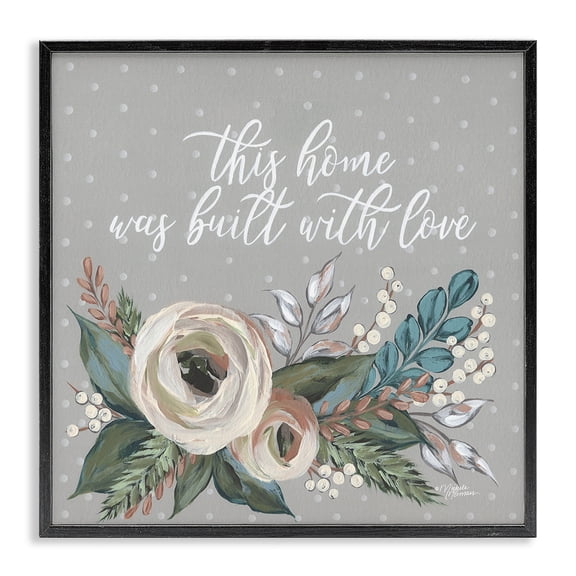 Stupell Industries Farmhouse Home Built With Love Quote Assorted Bouquet Black Framed Giclee Art, 12 x 12, by Michele Norman