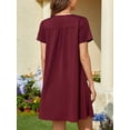 thumbnail image 4 of ValueVibe Nightgowns for Women Crew Neck Sleepshirt Short Sleeve Sleepwear Henley Button House Dress with Pockets, Burgundy XL, 4 of 6