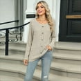 thumbnail image 4 of Womens - Sweaters 2025 Long Sleeve Henley Shirt Fall Casual Crewneck Tunic Tops Oatmeal Color M, 4 of 8