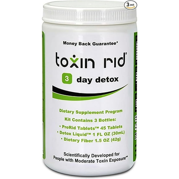 Toxin Rid 3 Day Detox Kit | Permanent Complete Natural Whole Body Cleanse for Women & Men | 45 Vegan Tablets with Liquid Formula & Dietary Fiber | Made in USA