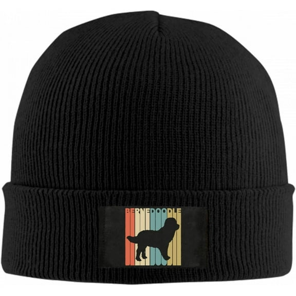 Vintage Style Bernedoodle Silhouette Beanie Hat for Women Men Winter Hat Cuffed Winter Beanie Warm Skull Cap Plain Knit Hat Cap