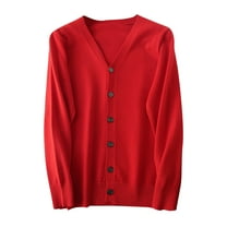 SuTry Men's Comfy Knit Sweater Fall Leisure Solid Color V-Neck Long Sleeve Blouses with Button Closure Suitable for Casual Warmth Wear(Red,M)