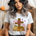 thumbnail image 2 of Give Thanks to the Lord Christian Fall Pumpkin Cross Graphic T-Shirt, Gold, Size XL, 2 of 6