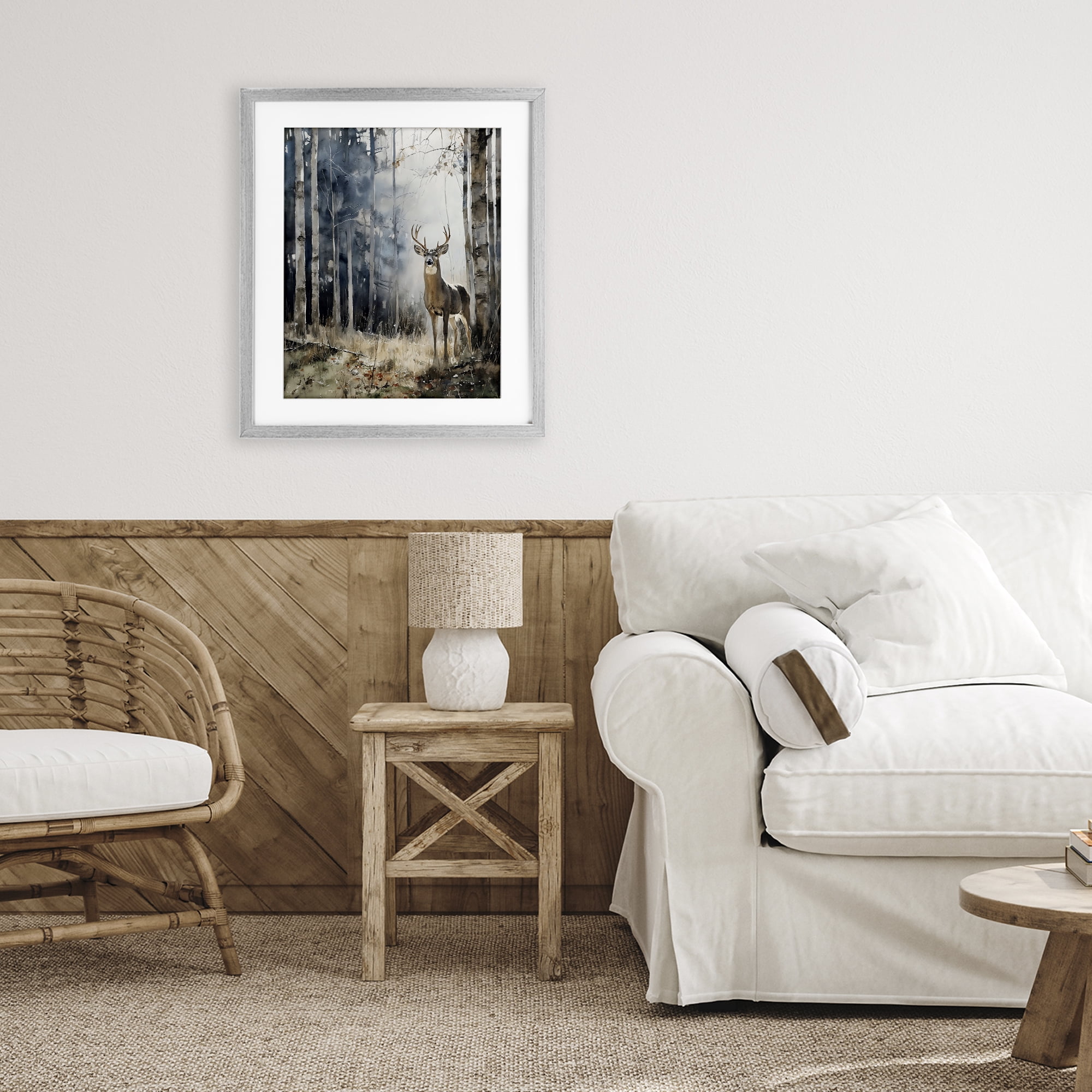 Stupell Industries Deer In The Woods Gray Framed Print Under Glass, design by Franklyn Gregory