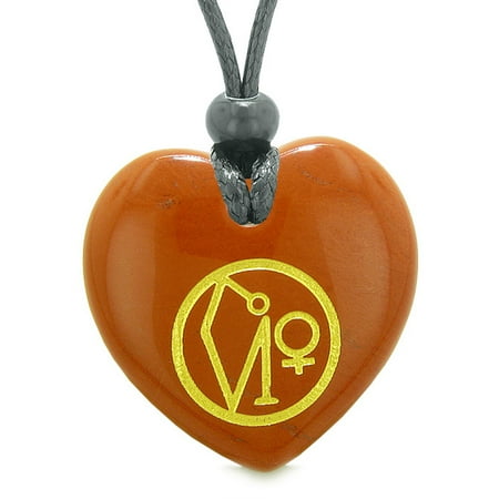 Red Jasper Heart Necklace - Archangel Uriel Sigil Magic Amulet Planet Energy Puffy Heart Red Jasper Pendant Adjustable Necklace