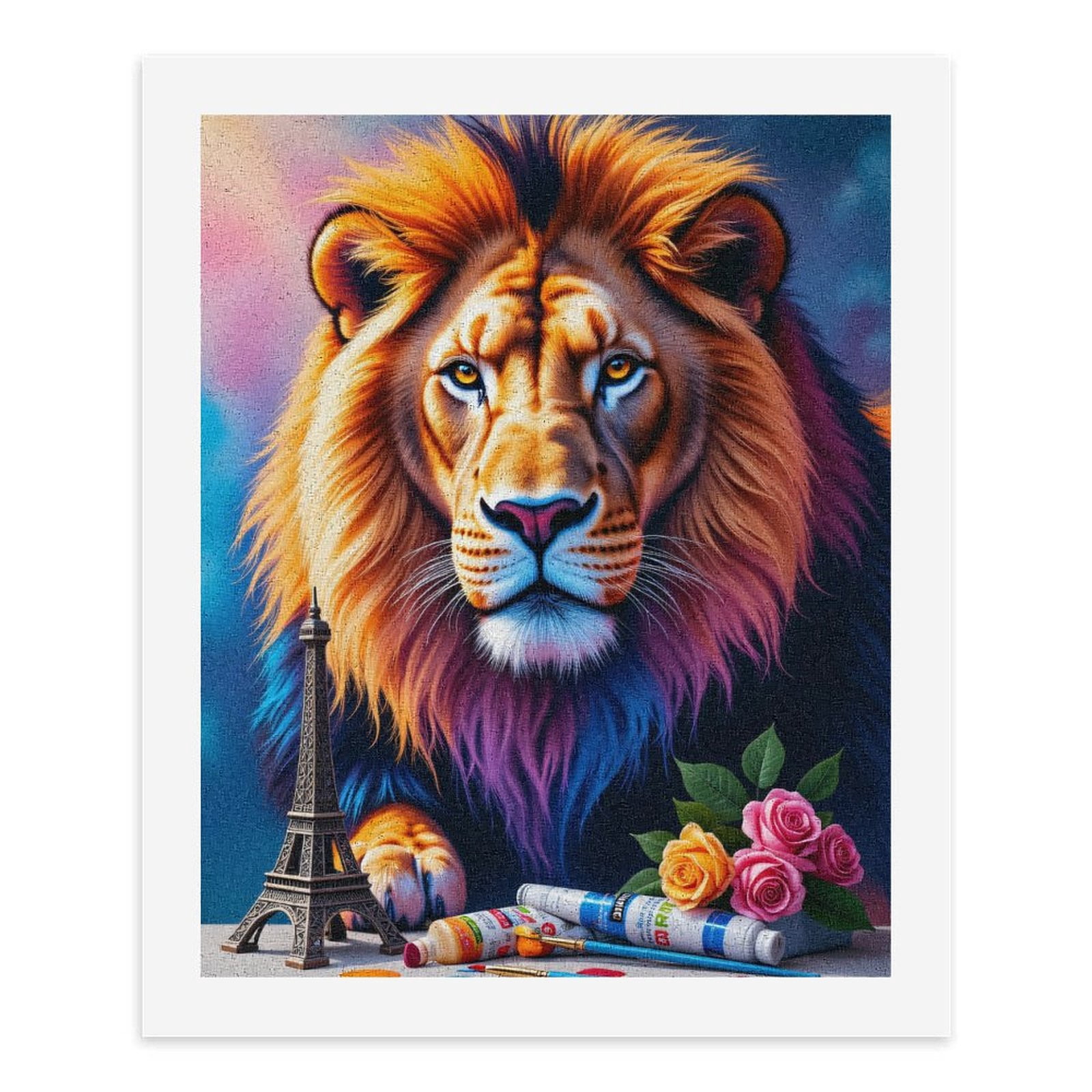 Paint By Numbers Kit for Adults Beginner - Lion Eiffel Roses Brushes Art DIY Canvas Painting Kits for Adults, Frameless Paint By Number for Adults for Home Wall Decor 16x20 Inch