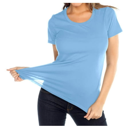 - Kavio! Women Sheer Jersey Crew Neck Short Sleeve Blue XL