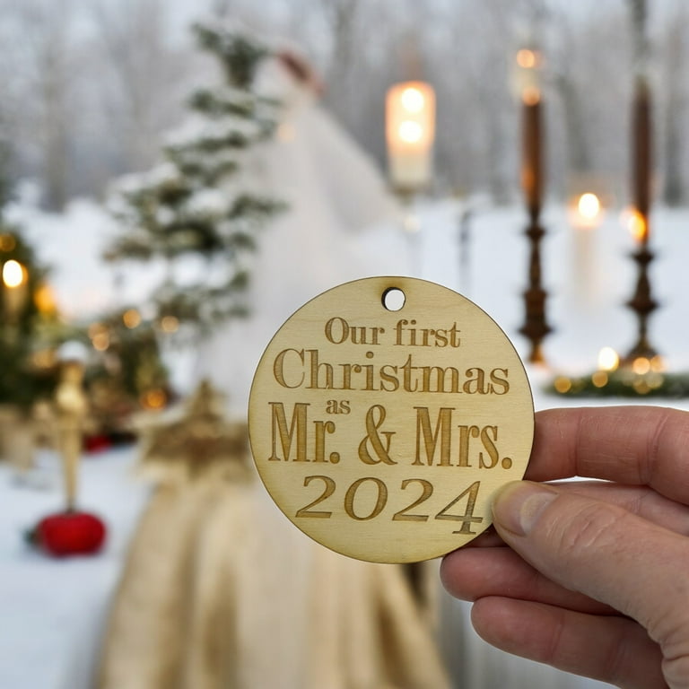 Ornament - 2024 Our First Christmas as Mr and Mrs - Raw Wood 3x3in Ornament - 2024 Our First Christmas as Mr and Mrs - Raw Wood 3x3in