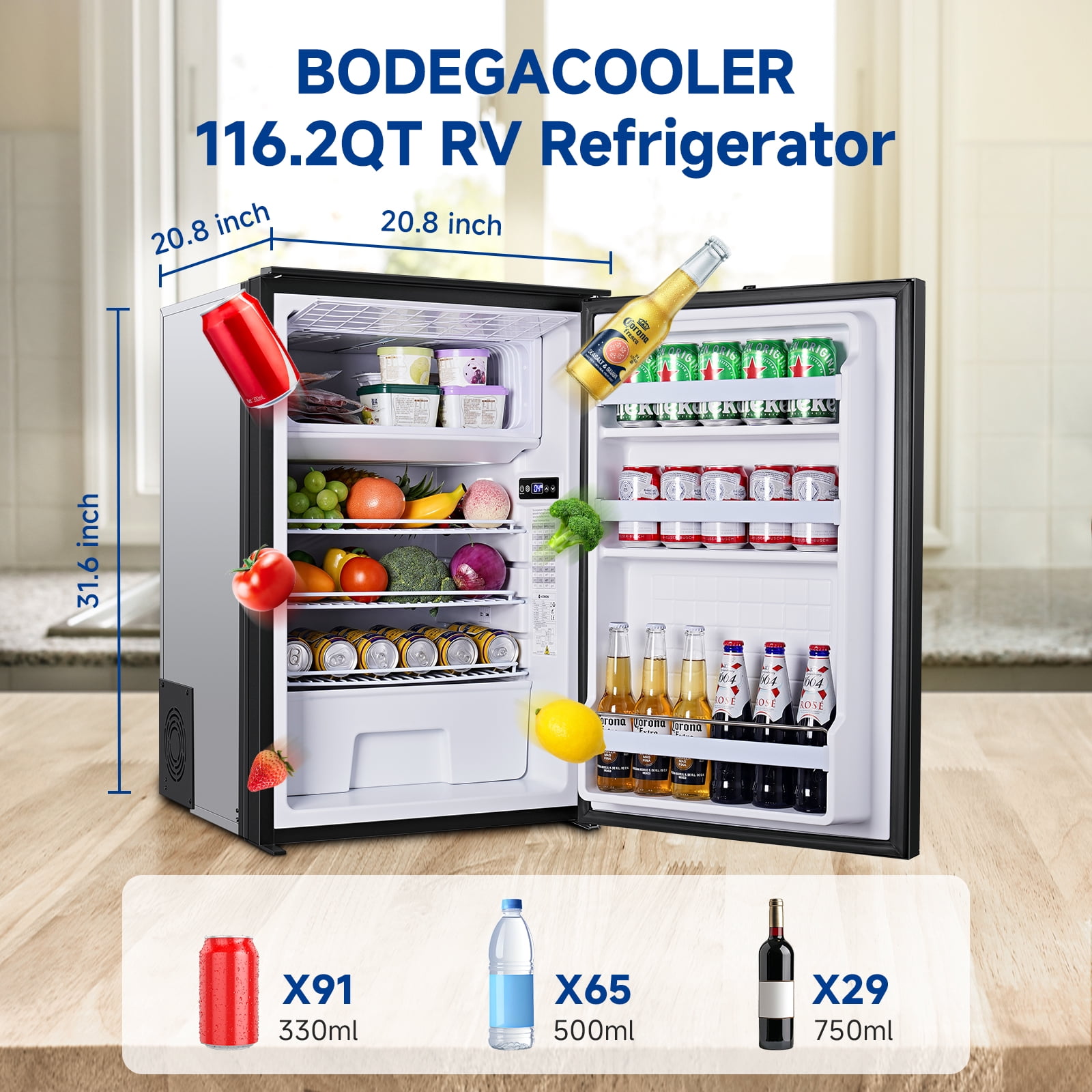 BODEGA 12 Volt Refrigerator with Freezer, 116.2 Quart Portable Car Fridge Freezer, 12/24V DC Travel RV Refrigerator, Black