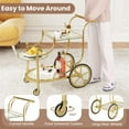 thumbnail image 4 of Glass Rolling Bar Cart, Rolling Serving Cart with 3-Tier Shelf, Directional Wheels & Universal Wheels, Mobile Wine Tea Serving Cart for Hotel, Club & Home (Gold), 4 of 14