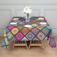 thumbnail image 3 of Multicolor Ethnic Mandala Pattern Square Tablecloth,Waterproof Square Table Cover,Wipeable Spillproof Washable Table Cover for Home Kitchen Party Decor 60"x60"(152x152cm), 3 of 6