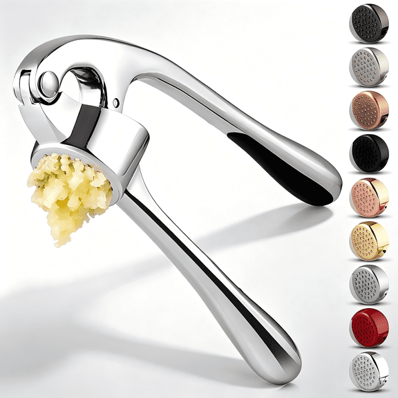 Yilush High Effective Garlic Press With Studs, Heavy Duty Garlic Mincer, Easy to Squeeze and Clean, Rust Proof, Ginger Crusher- Imperial Silver