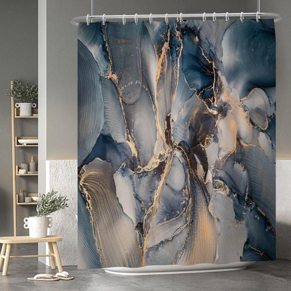 Baocicoo Blue Gold Marble Shower Curtain Gradient Print Blue Abstract Modern Shower Curtains for Bathroom Cubicle Bathtub Decor Fabric Durable Waterproof Shower Curtain with Hooks 72x84 Inches