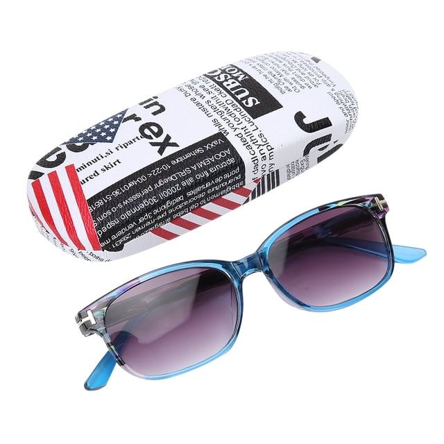 Gafas de lectura unisex elegantes +2,50, montura azul con lentes grises, compactas y portátiles para hombres y mujeres