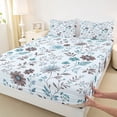 thumbnail image 4 of Homewish Vintage Bohemian Flowers Queen Sheets,Blue Boho Plants Queen Sheet Sets,4pcs,1 Flat Sheet, 1 Fitted Sheet and 2 Pillowcases, 4 of 6