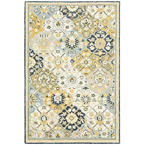 Oriental Weavers Alfresco Hand-made Wool Area Rug - 28406 - 2'6" x 8' - in Blue/ Gold - Vintage Inspired, Hand-Made Wool Rugs, Entryway, Hallway Runner Rug