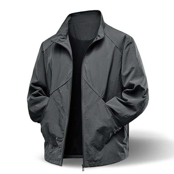 pstuiky camisas de hombre de manga larga, Chaqueta de trabajo para hombre, elástica, impermeable, para exteriores, con cuello alto, color liso, manga larga, solapa, top/camisa para hombre xxxl