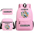 thumbnail image 1 of 3pcs Minecraft Backpack Cartoon Children Boys Girls School Bags Lightweight Students Waterproof Large Capacity Backpack, 1 of 5