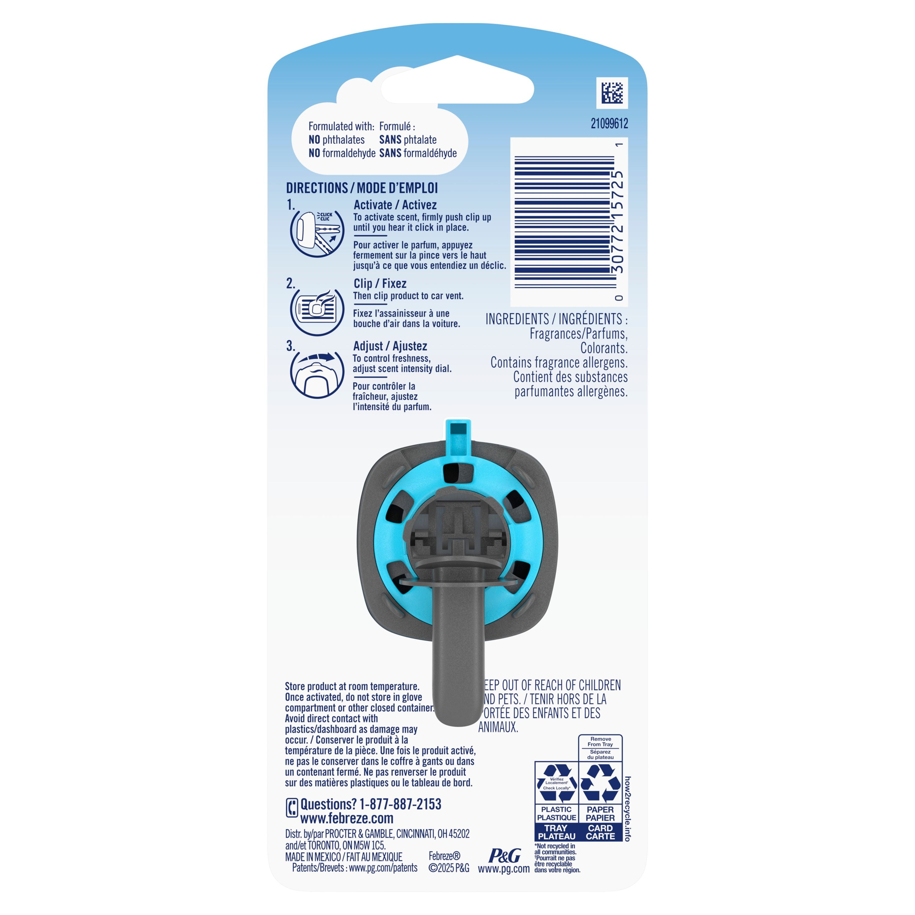 Febreze Car Air Freshener, Odor-Fighting Automotive Vent Clip, Linen & Sky Scent, 2 mL