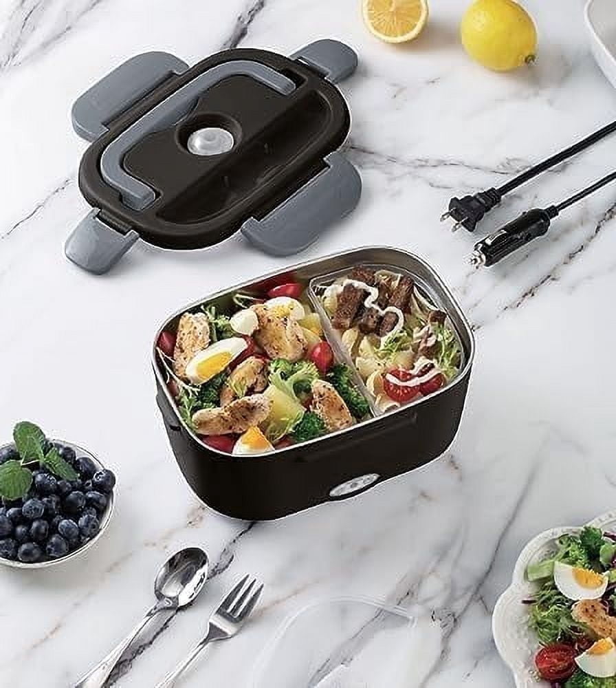 Cook With Color Heated Lunch Box Electric Food Warmer for Adults, Leakproof Insulated Portable Bento Box, 1.5L Black