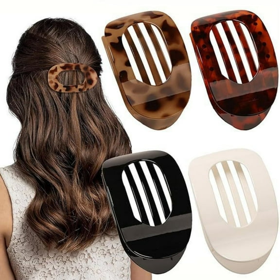 4 PCS Flat Hair Clips,Round Lay Down Hair Claw Clips for Women Girls,Strong Hold Hair Barrettes for Thick Thin Hair,Hair Accessories Barrettes for Lying,Daily Use