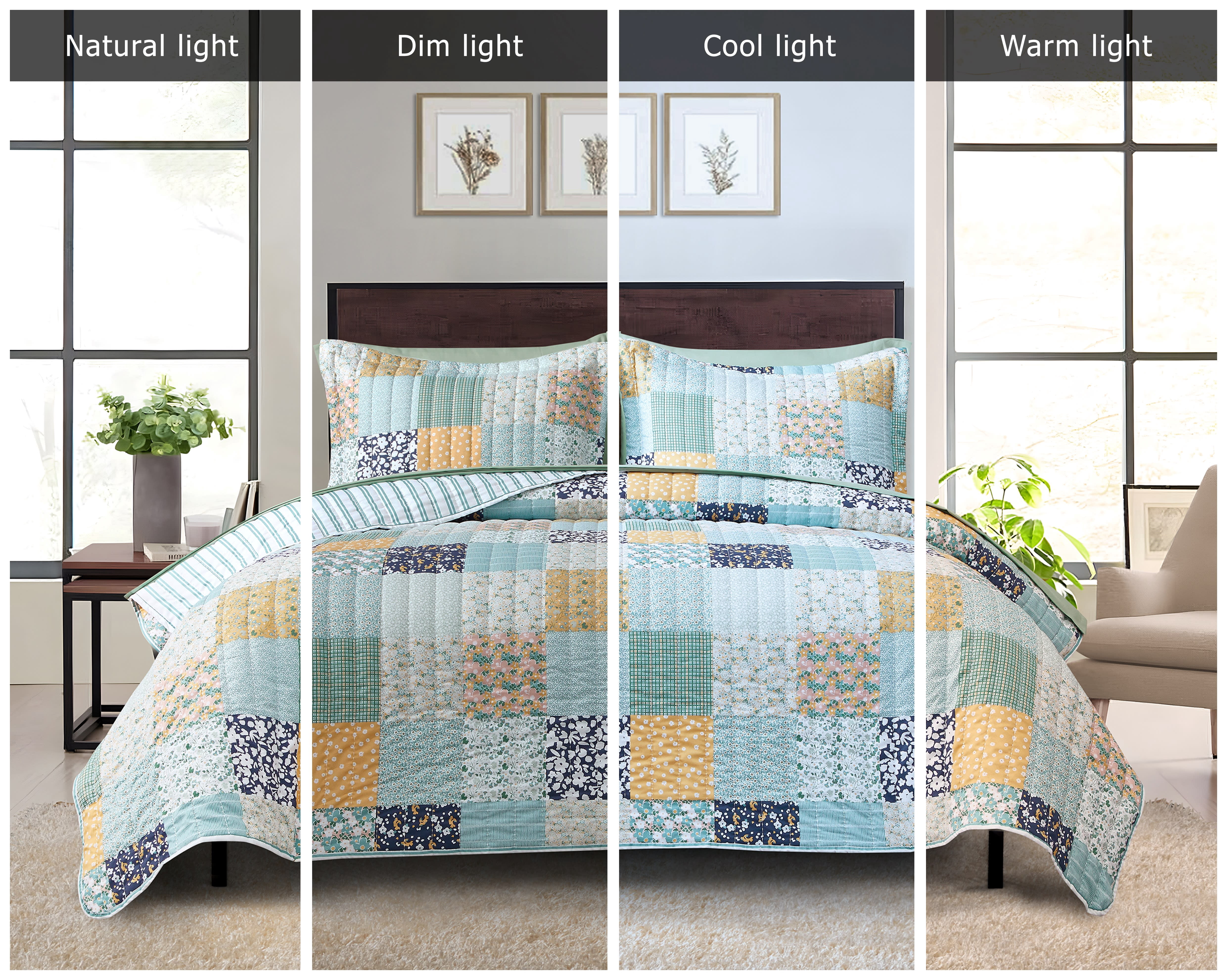 Mainstays All in One Lightweight Quilt Set and Sheet Set -5 Piece, Twin/Twin-XL, Patchwork