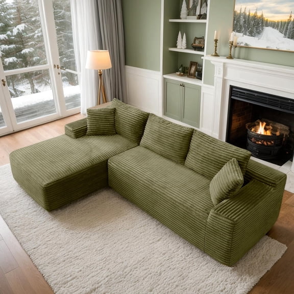 94.5" Modular Sectional Couch with Left Chaise, Corduroy Upholstered Deep Seat Boneless Sofa with Pillow, No Assembly Required, L-Shaped Cloud Sectional Couch for Living Room