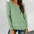 thumbnail image 2 of Tops for Women Spring Fall Trendy Solid Color V-Neck Long Sleeved Tee Shirts Stretch Comfy Relaxed Fit Workout Tunic Blouses, 2 of 9