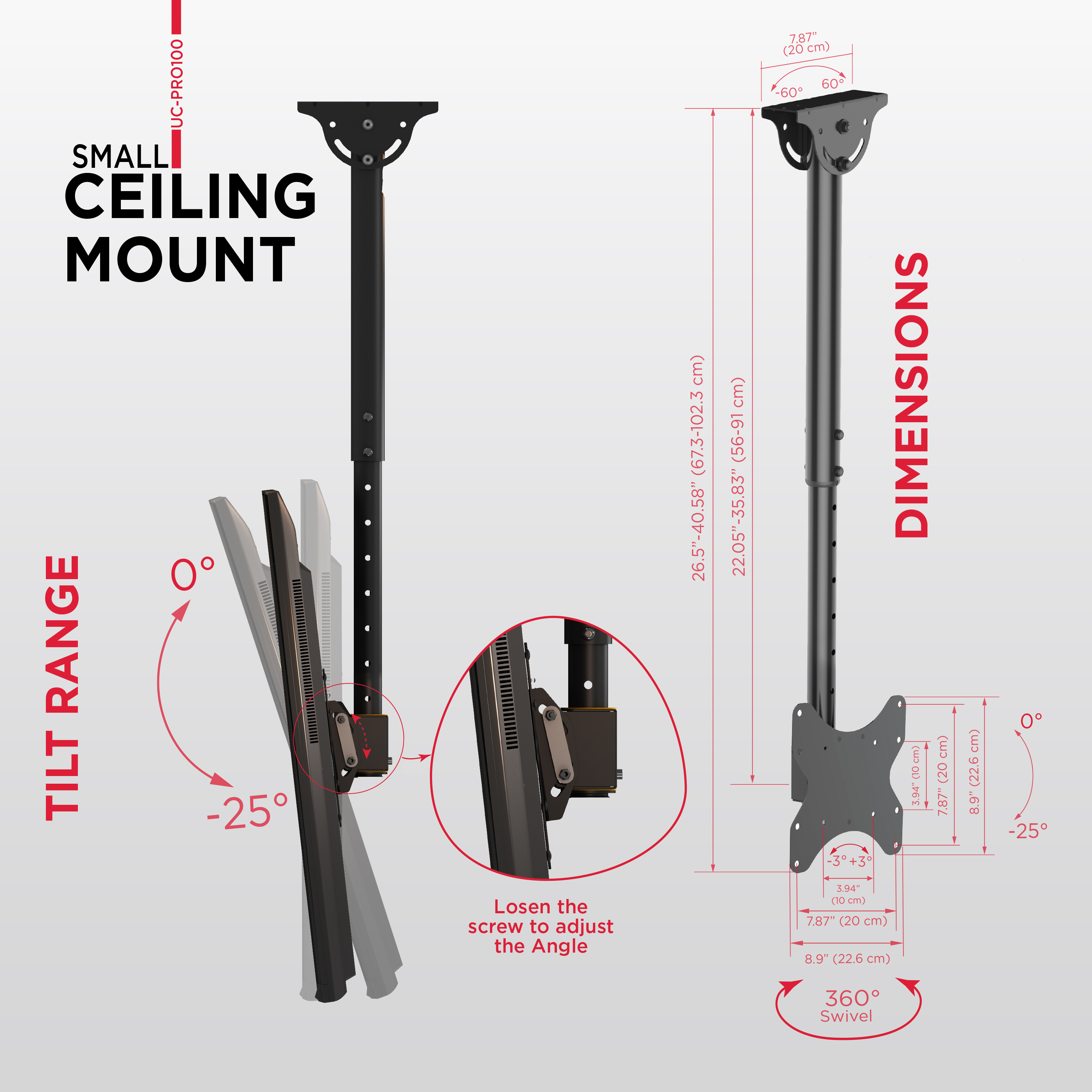PROMOUNTS Articulating/Full Motion and Tilt TV Ceiling Mount  for 23 to 42-inch TV Screens - image 5 of 7