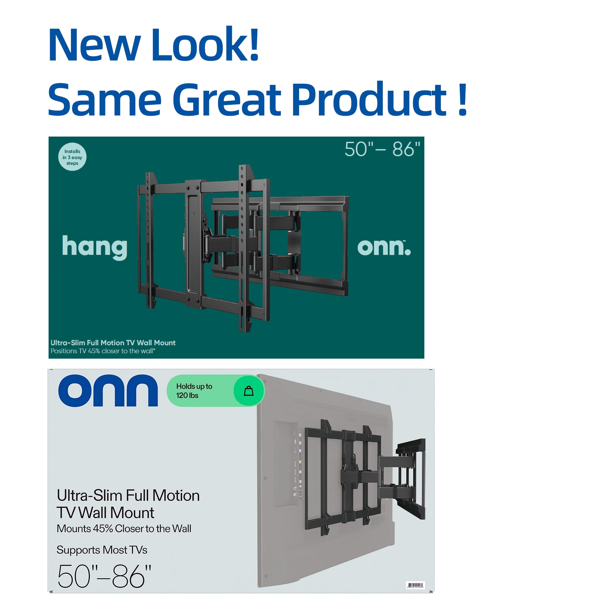 onn Ultra-slim Full Motion TV Wall Mount for 50 in to 86 in TVs, UL Listed