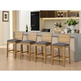 thumbnail image 3 of Jianyuan Song 2 Pcs Rattan Back Bar Stools Set, Solid Wood Bar Height Chairs with Linen Cushion, 38.6" Tall Kitchen Island Stools for Dining Room & Café, Gray, 3 of 15