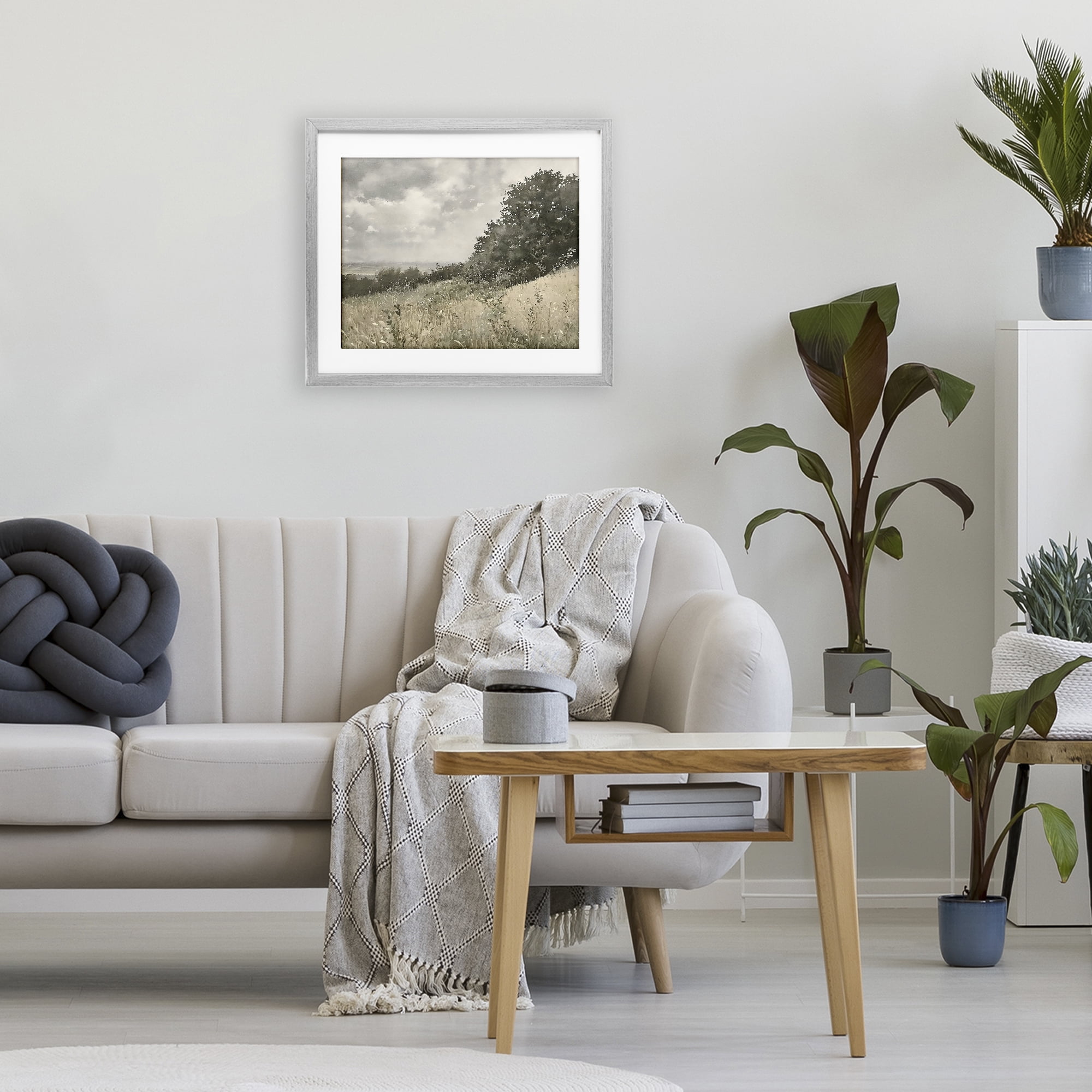 Stupell Industries Soft & Subtle Meadow Landscape Gray Framed Print Under Glass, design by Riley B