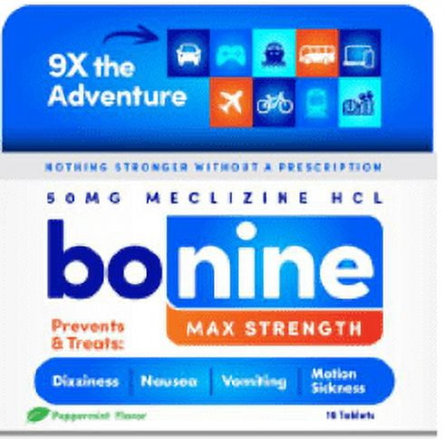 Bonine Max Strength Motion Sickness & Nausea Relief, Chewable Tablets, Peppermint, 16 ct